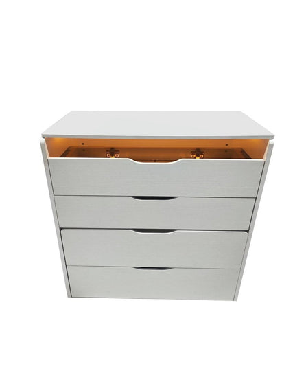 24" White Wood Lighted Mirrored Three Drawer Dresser