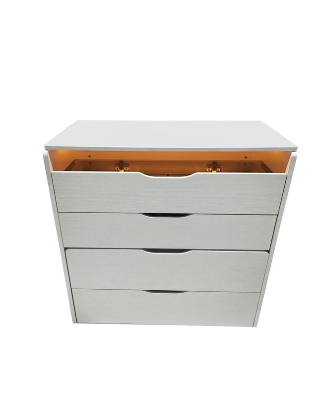 24" White Wood Lighted Mirrored Three Drawer Dresser