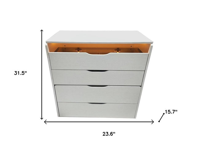 24" White Wood Lighted Mirrored Three Drawer Dresser