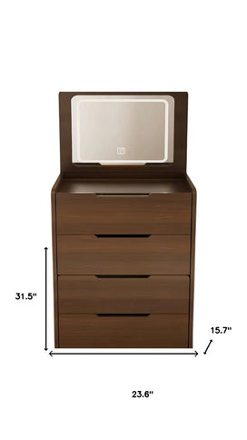 24" Brown Wood Lighted Mirrored Three Drawer Dresser