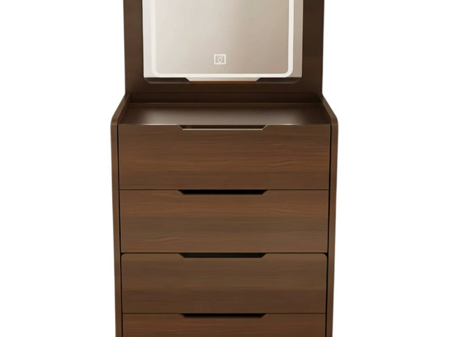 24" Brown Wood Lighted Mirrored Three Drawer Dresser