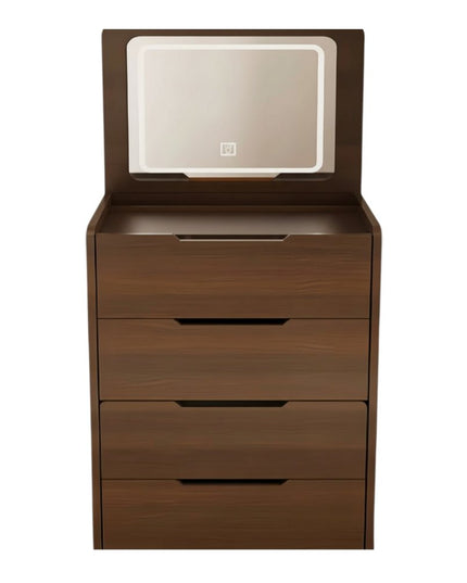 24" Brown Wood Lighted Mirrored Three Drawer Dresser