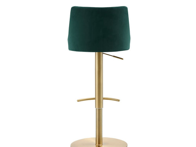Green and Gold Velvet and Steel Low Back Adjustable Height Swivel Bar Chair