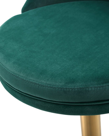 Green and Gold Velvet and Steel Low Back Adjustable Height Swivel Bar Chair
