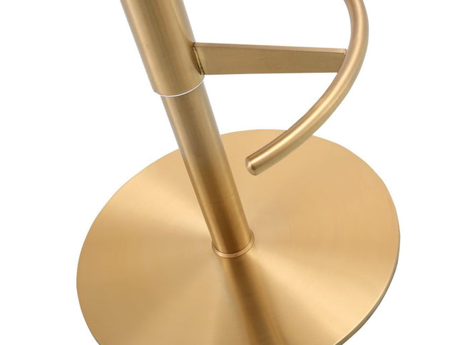 Green and Gold Velvet and Steel Low Back Adjustable Height Swivel Bar Chair