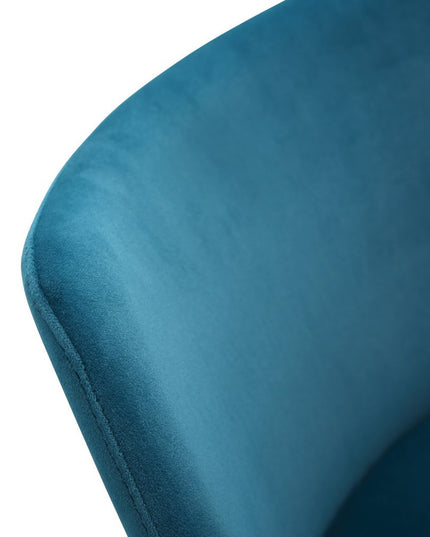 Blue and Rose Gold Velvet and Steel Low Back Adjustable Height Swivel Bar Chair