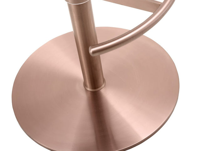 Blue and Rose Gold Velvet and Steel Low Back Adjustable Height Swivel Bar Chair