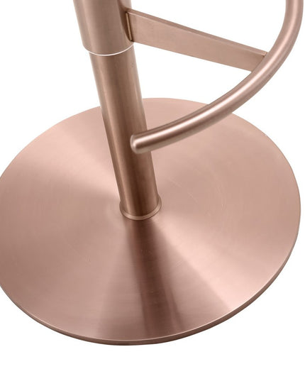 Blue and Rose Gold Velvet and Steel Low Back Adjustable Height Swivel Bar Chair