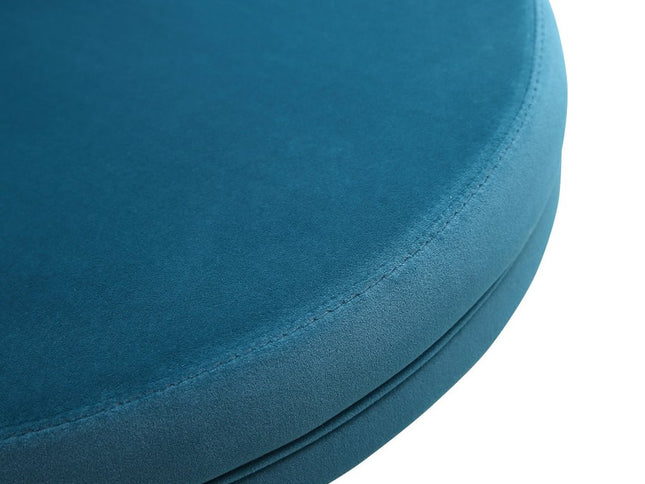 Blue and Rose Gold Velvet and Steel Low Back Adjustable Height Swivel Bar Chair