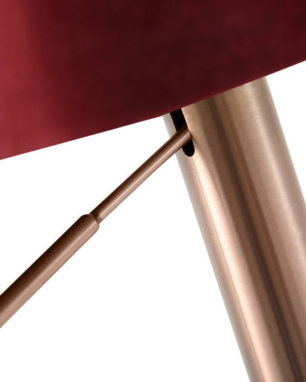 Red and Rose Gold Velvet and Steel Low Back Adjustable Height Swivel Bar Chair