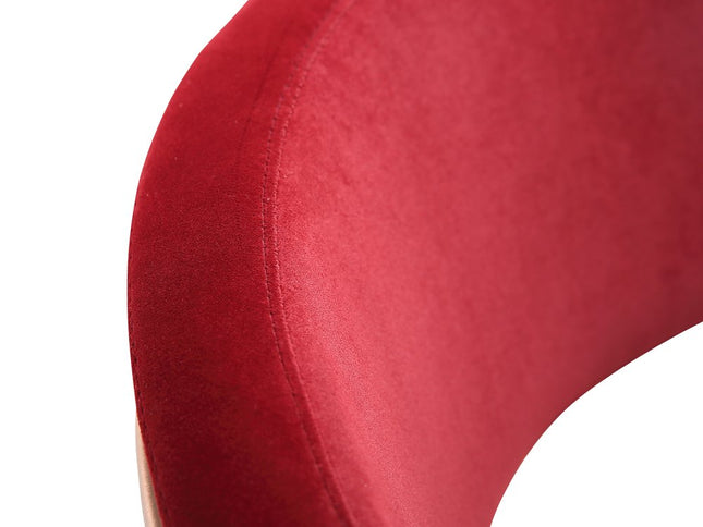 Red and Rose Gold Velvet and Steel Low Back Adjustable Height Swivel Bar Chair