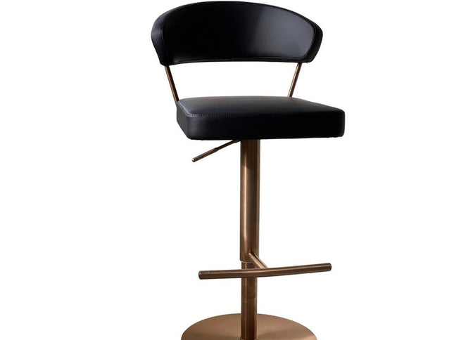 Black and Rose Gold Faux Leather and Steel Low Back Adjustable Height Swivel Bar Chair