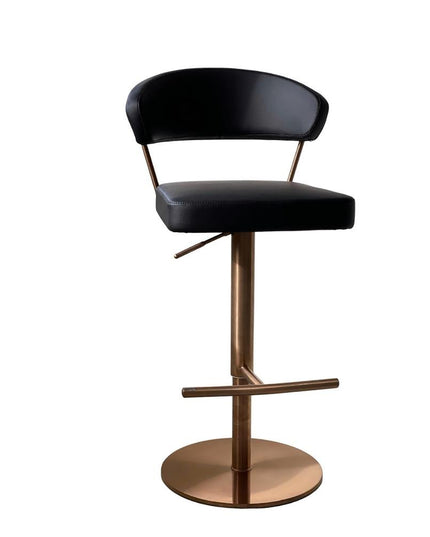 Black and Rose Gold Faux Leather and Steel Low Back Adjustable Height Swivel Bar Chair