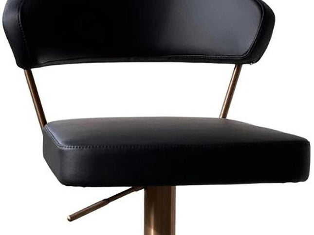 Black and Rose Gold Faux Leather and Steel Low Back Adjustable Height Swivel Bar Chair