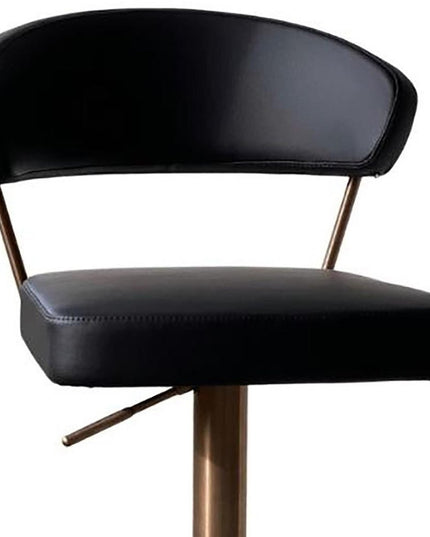 Black and Rose Gold Faux Leather and Steel Low Back Adjustable Height Swivel Bar Chair