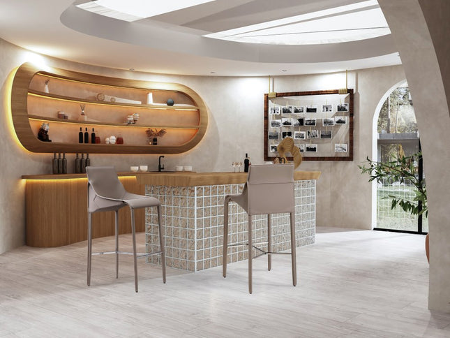 29" Gray Faux Leather Metal and Wood Low Back Bar Height Bar Chair