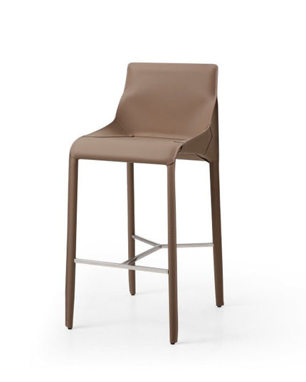 29" Gray Faux Leather Metal and Wood Low Back Bar Height Bar Chair