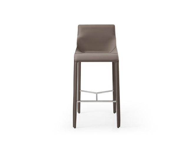 29" Gray Faux Leather Metal and Wood Low Back Bar Height Bar Chair