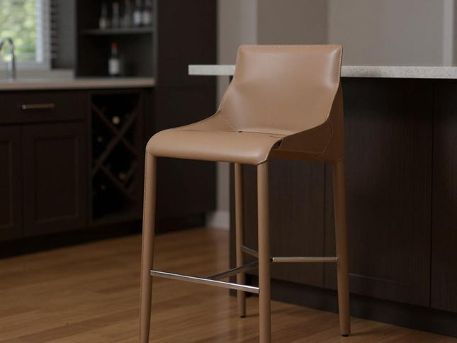 29" Gray Faux Leather Metal and Wood Low Back Bar Height Bar Chair