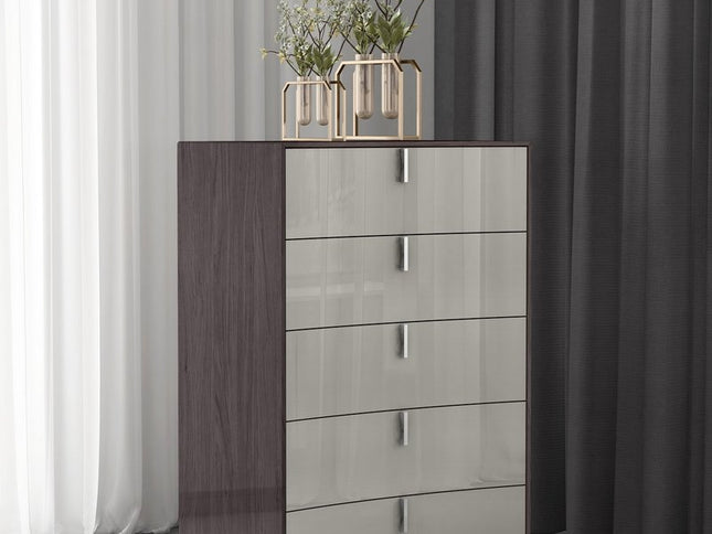 31" Brown And Beige Wood Five Drawer Gentlemens Chest