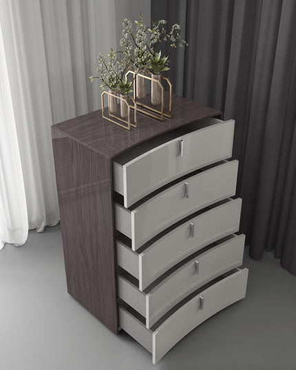 31" Brown And Beige Wood Five Drawer Gentlemens Chest