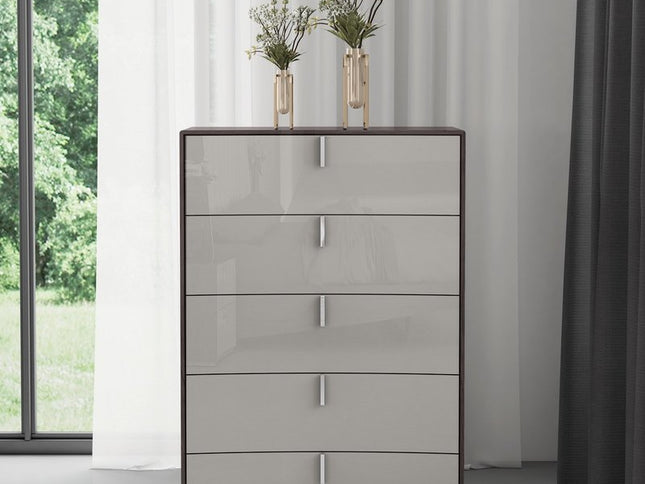 31" Brown And Beige Wood Five Drawer Gentlemens Chest