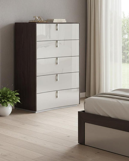 31" Brown And Beige Wood Five Drawer Gentlemens Chest