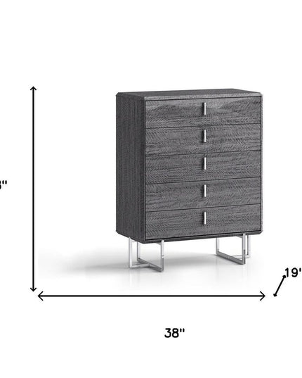 38" Gray Wood Five Drawer Gentlemens Chest