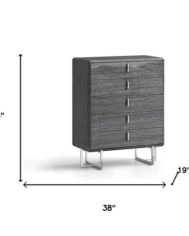 38" Gray Wood Five Drawer Gentlemens Chest