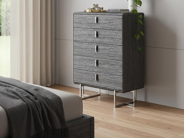 38" Gray Wood Five Drawer Gentlemens Chest