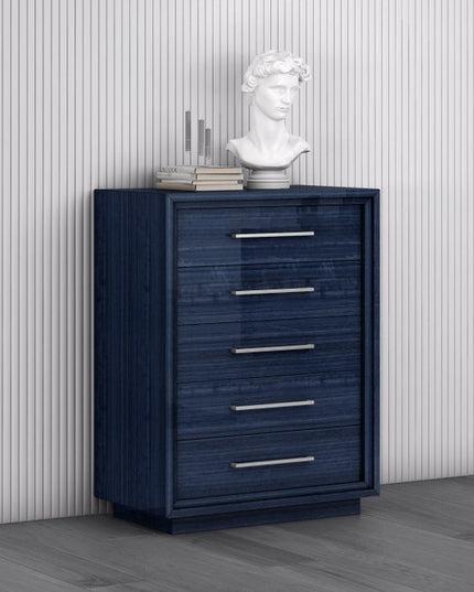 36" Blue Wood Five Drawer Gentlemens Chest
