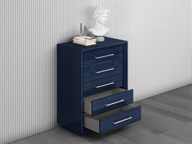36" Blue Wood Five Drawer Gentlemens Chest