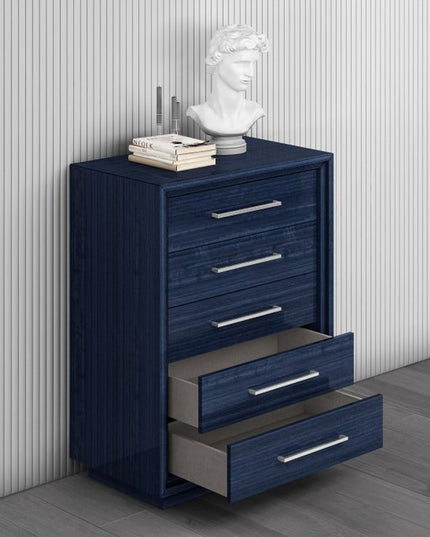 36" Blue Wood Five Drawer Gentlemens Chest