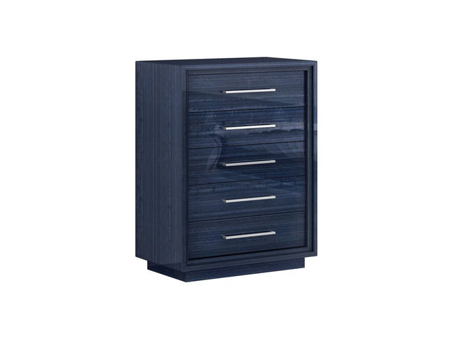 36" Blue Wood Five Drawer Gentlemens Chest