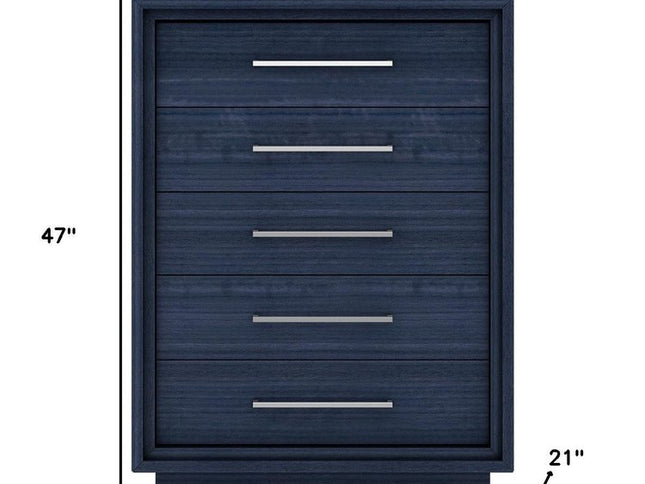 36" Blue Wood Five Drawer Gentlemens Chest