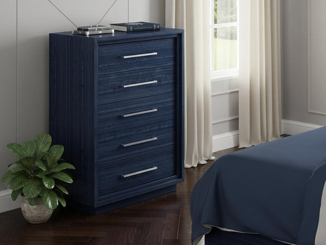 36" Blue Wood Five Drawer Gentlemens Chest