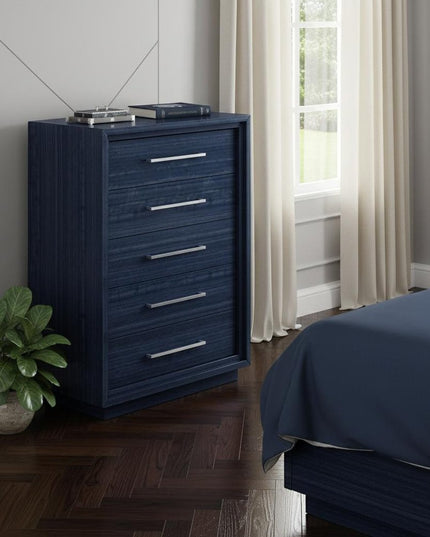 36" Blue Wood Five Drawer Gentlemens Chest