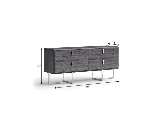 70" Gray Wood Four Drawer Double Dresser