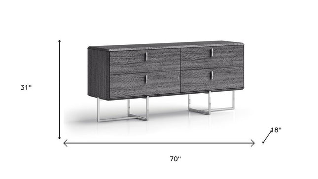 70" Gray Wood Four Drawer Double Dresser