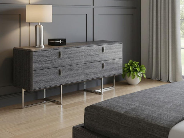 70" Gray Wood Four Drawer Double Dresser