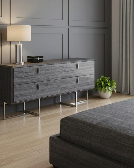 70" Gray Wood Four Drawer Double Dresser