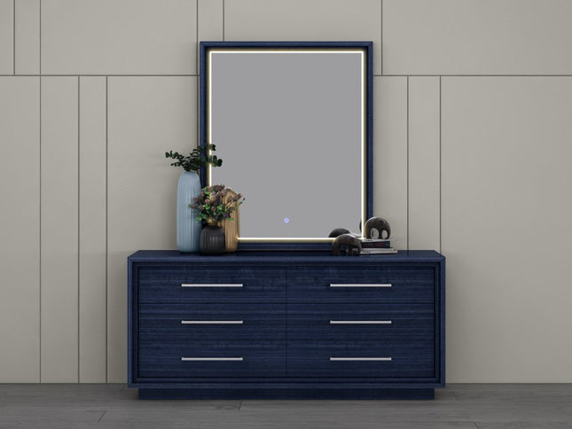 68" Blue Wood Six Drawer Double Dresser