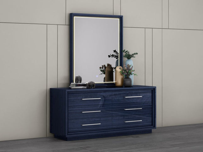 68" Blue Wood Six Drawer Double Dresser