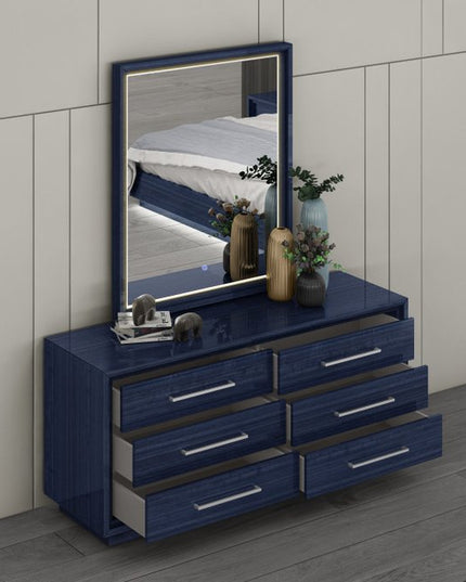 68" Blue Wood Six Drawer Double Dresser
