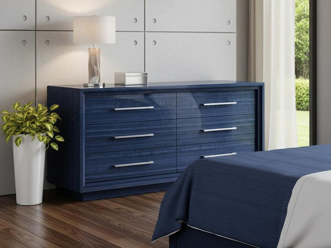 68" Blue Wood Six Drawer Double Dresser
