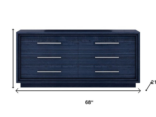 68" Blue Wood Six Drawer Double Dresser