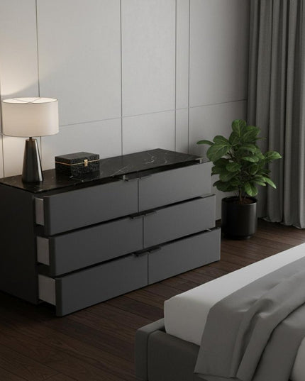 57" Gray Wood Six Drawer Double Dresser