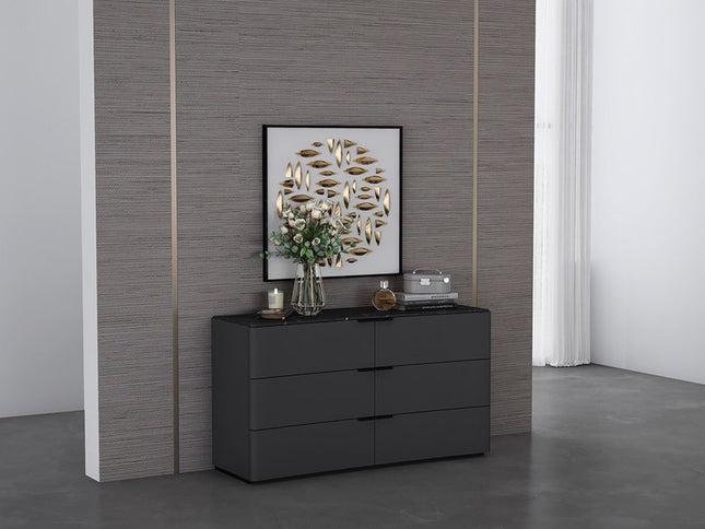 57" Gray Wood Six Drawer Double Dresser