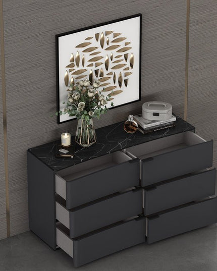 57" Gray Wood Six Drawer Double Dresser