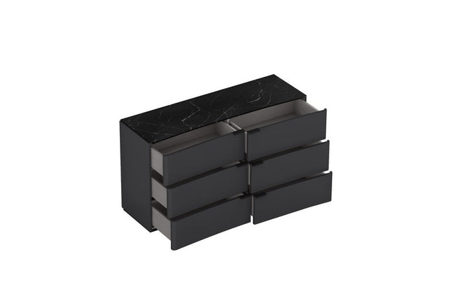 57" Gray Wood Six Drawer Double Dresser